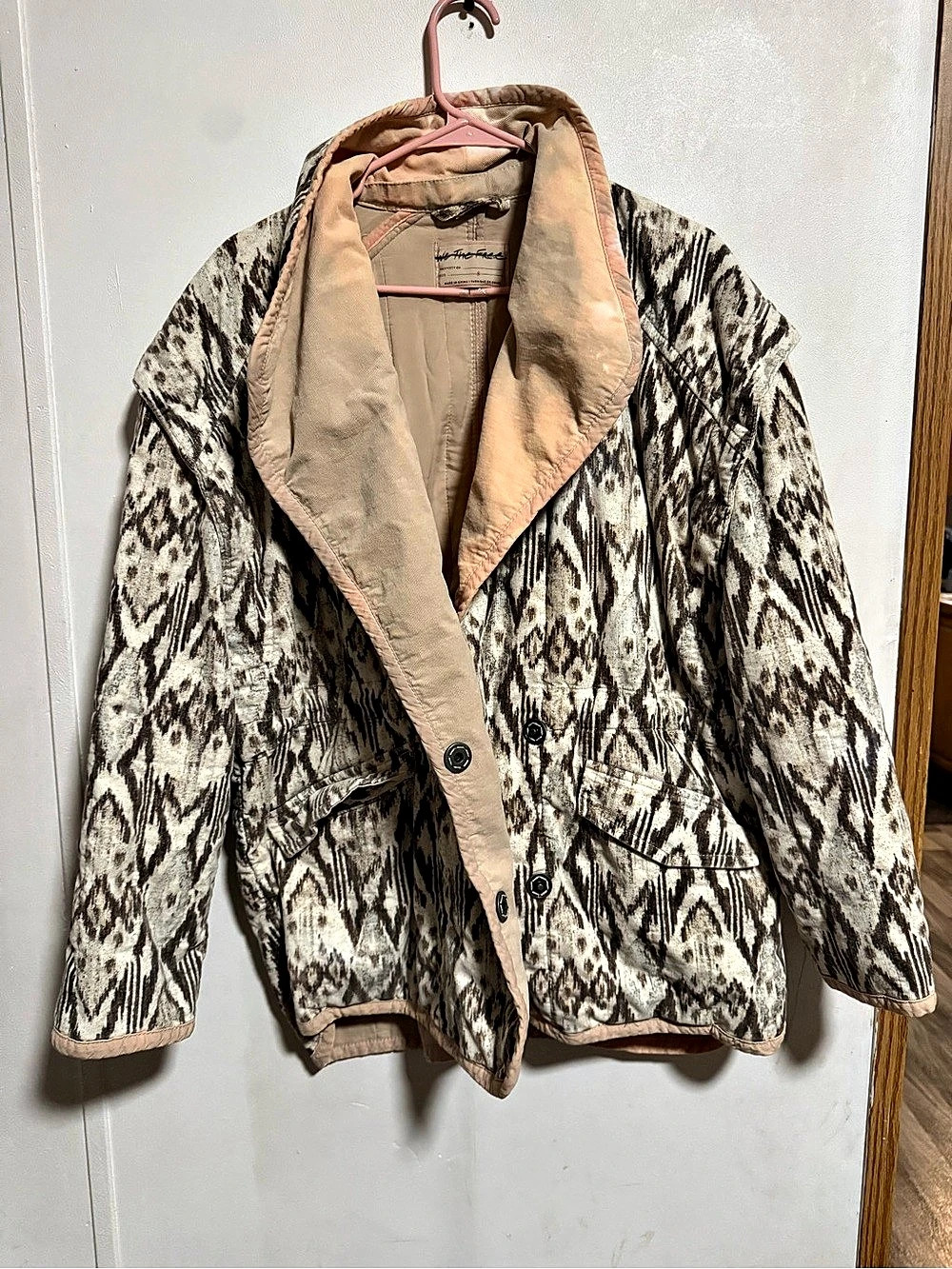 Free people Ada Quilted Ivory White Aztec Printed Jacket Sz S